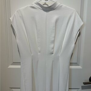 NWOT Zara White Pleated Sheath Dress with Dolman Cap Sleeves size M
